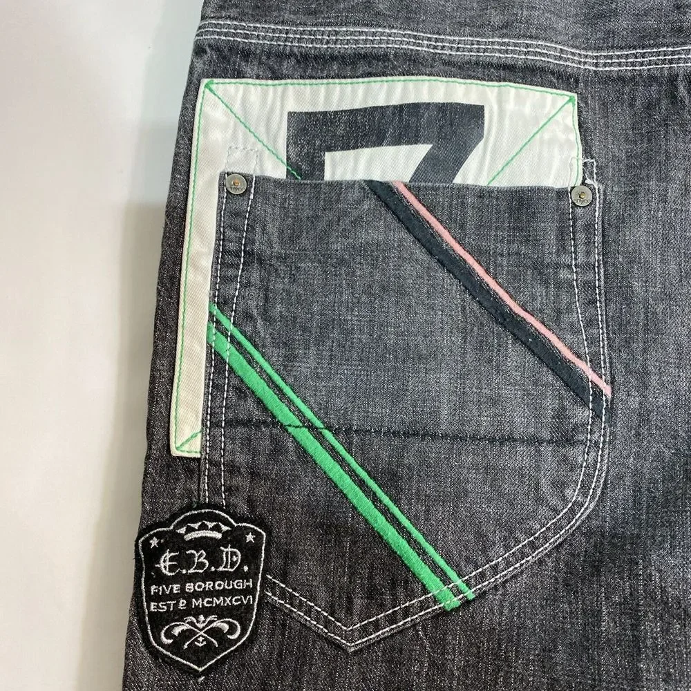 Enyce Jeans Mens 34x29‎ Black Straight Leg Skater Baggy Embroidered Hip Hop Y2K